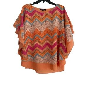 Caleaas Chevron Pattern Poncho Top Chevron Blouse size M